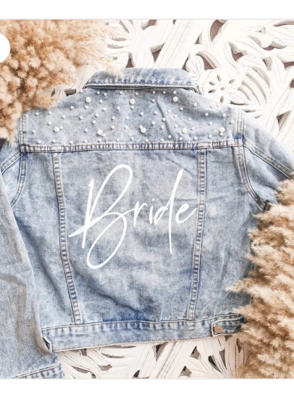 Denim 'Bride' Pearl-Accent Jacket - Light Blue